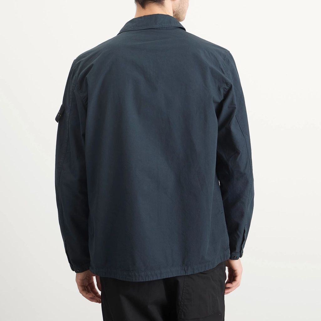 Stone Island Men's Canvas Weave Cotton Zip Shirt Jacket Navy Blue
